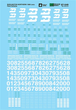 Burlington Northern Diesels with White Front, 1989-1996 HO Decal Set