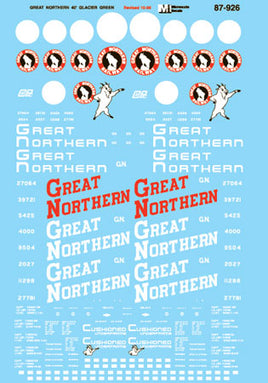 Great Northern 40' Glacier Green Box Cars 1961-67 HO Decal Set