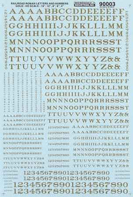 Roman Gold HO Decal Set Alphabets Numbers - Railroad 460-90003