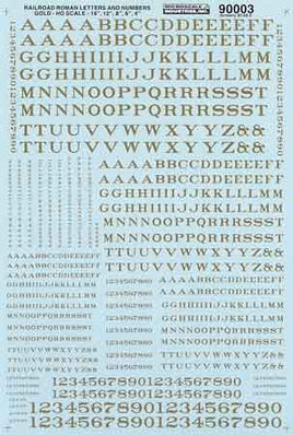 Roman Gold HO Decal Set Alphabets Numbers - Railroad