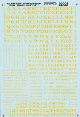 Roman Yellow HO Decal Set Alphabets & Numbers - Railroad MSI90006