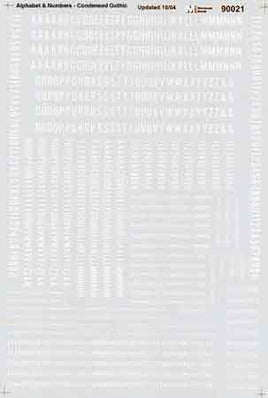Gothic (Condensed) White HO Decal Set Alphabets & Numbers MSI90021