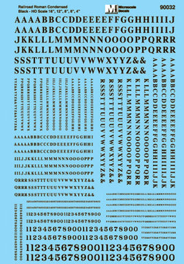 Roman (Condensed) Black HO Decal Set Alphabets & Numbers