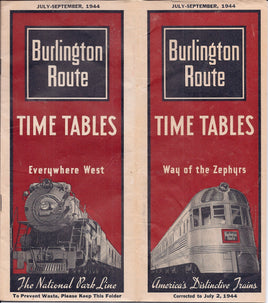 Burlington Route Timetable For July 2, 1944 070944