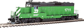 Burlington Northern #1711  EMD GP9 Phase II with Chopped Nose - Standard DC (Overnight Scheme Silver, Black, Red)