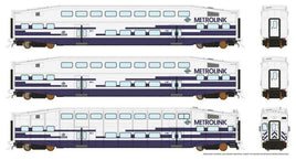 HO Bi-Level Commuter 2 Coach and Cab Car Set - Ready to Run -- Metrolink Set No.2 (Cab 628, Coach 189, 207, white, blue)