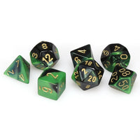 Gemini Polyhedral Black-Green/Gold 7-Die Set