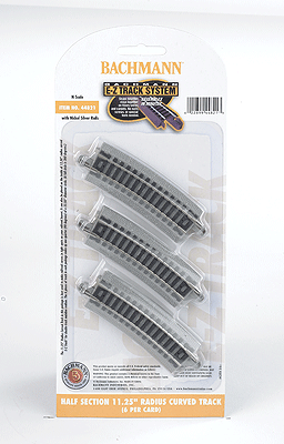 Curved Track with Nickel Silver Rail & Gray Roadbed 11-1/4" Radius Half Section (6-Pack)