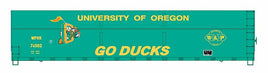 FMC Welded-Side Wood Chip Gondola - Ready to Run - Value Line -- Willamette & Pacific #74002 (Univ. on Oregon Ducks, green, Team Logo)