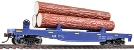 Log Dump Car with 3 Logs - Ready to Run -- Alaska Railroad #17102 (blue, yellow Conspicuity Marks)