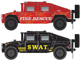 Humvee(R) Vehicle 2-Pack - Assembled -- 1 Each: Fire (red), SWAT (black, yellow)