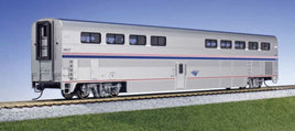 Superliner I Diner, Lighted - Ready to Run -- Amtrak 38028 (Phase VI; silver, blue, red)
