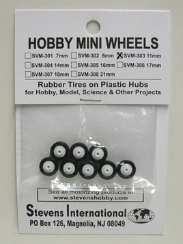 11mm Rubber Tires on Plastic Hubs (8-pack)