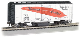 HO Track Cleaning 40' Boxcar, Removable Dry Pad - Ready to Run - Silver Series -- Western Pacific 19522 (silver, orange, black, Large Feather)